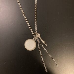 White Stone Charm Necklace Great Condition Silver Colored